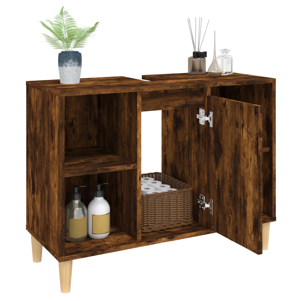 vidaXL Dulap de chiuvetă, stejar afumat, 80x33x60 cm, lemn prelucrat vidaXL Dulap de chiuvetă, stejar afumat, 80x33x60 cm, lemn prelucrat