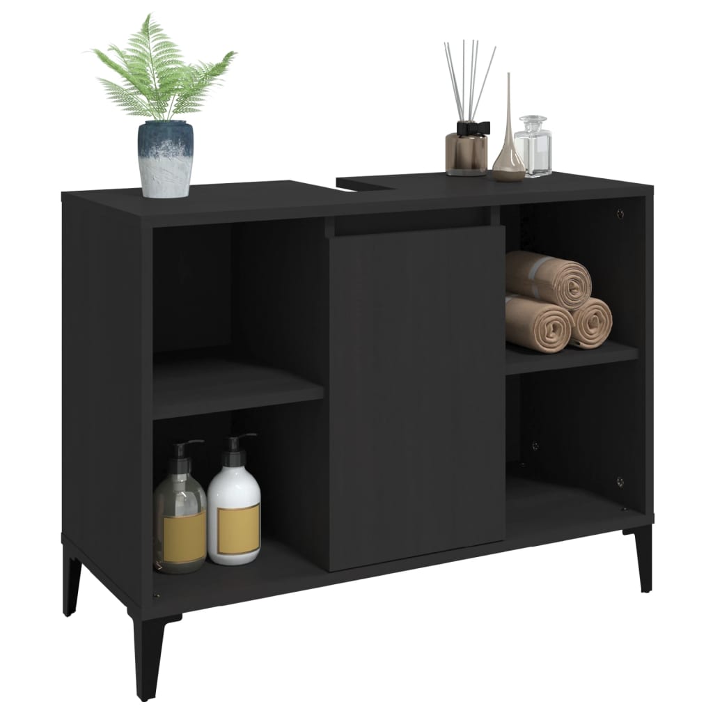 vidaXL Dulap de chiuvetă, negru, 80x33x60 cm, lemn prelucrat vidaXL Dulap de chiuvetă, negru, 80x33x60 cm, lemn prelucrat