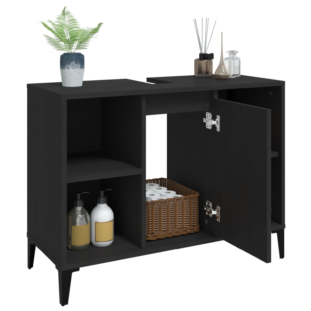 vidaXL Dulap de chiuvetă, negru, 80x33x60 cm, lemn prelucrat vidaXL Dulap de chiuvetă, negru, 80x33x60 cm, lemn prelucrat