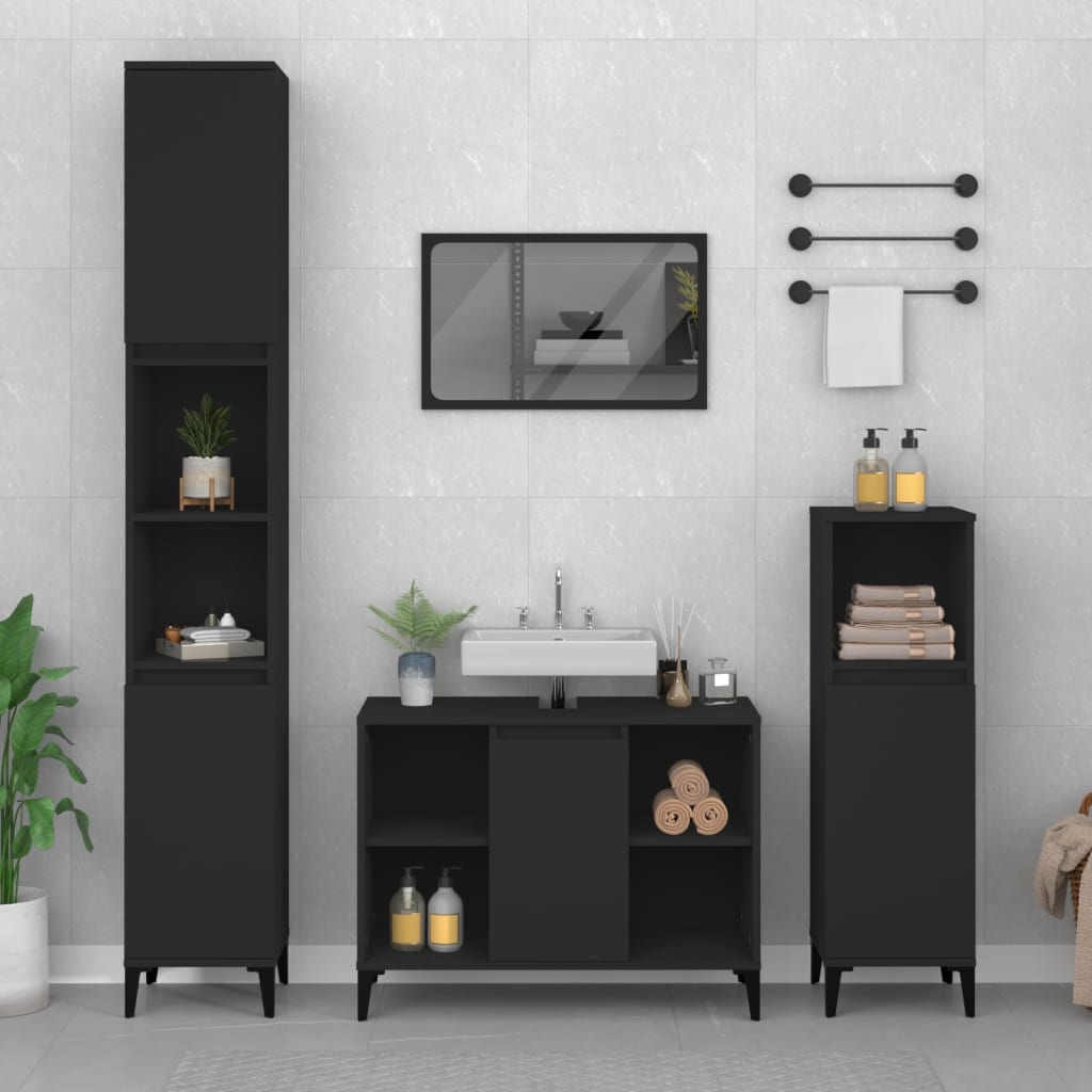 vidaXL Dulap de chiuvetă, negru, 80x33x60 cm, lemn prelucrat vidaXL Dulap de chiuvetă, negru, 80x33x60 cm, lemn prelucrat