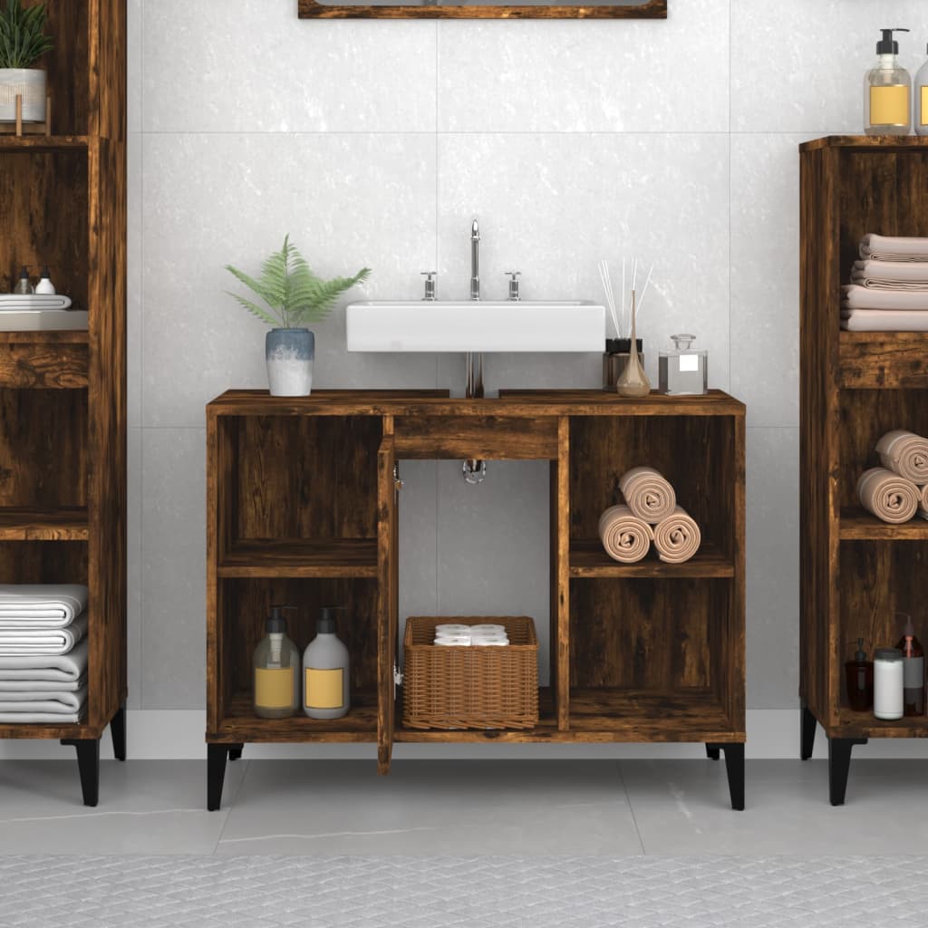 vidaXL Dulap de chiuvetă, stejar afumat, 80x33x60 cm, lemn prelucrat vidaXL Dulap de chiuvetă, stejar afumat, 80x33x60 cm, lemn prelucrat