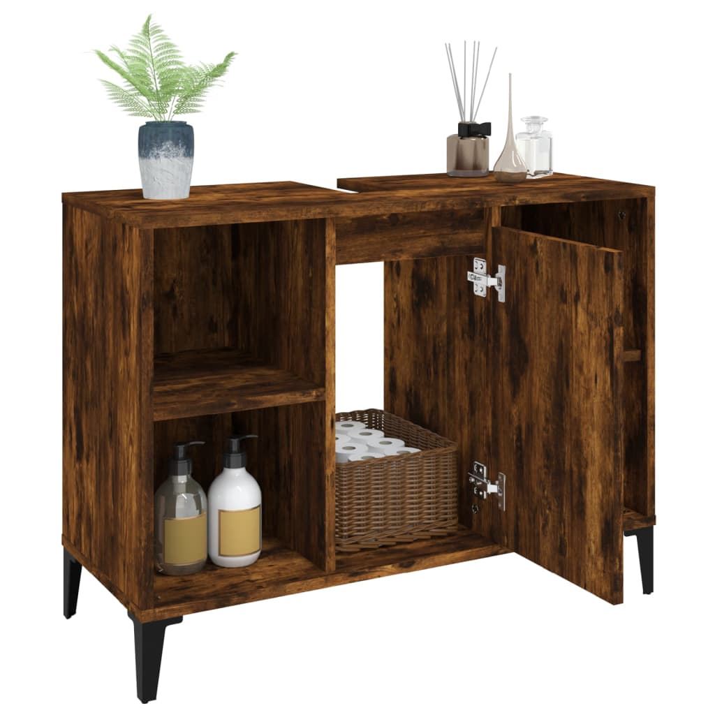 vidaXL Dulap de chiuvetă, stejar afumat, 80x33x60 cm, lemn prelucrat vidaXL Dulap de chiuvetă, stejar afumat, 80x33x60 cm, lemn prelucrat