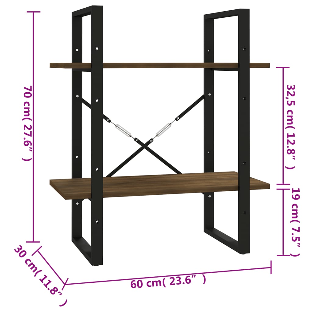 vidaXL Bibliotecă cu 2 niveluri stejar maro 60x30x70 cm lemn compozit vidaXL Bibliotecă cu 2 niveluri stejar maro 60x30x70 cm lemn compozit