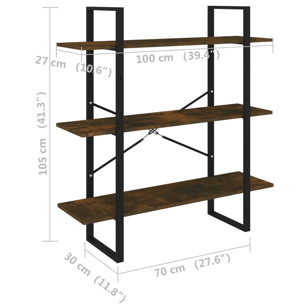 vidaXL Bibliotecă, stejar fumuriu, 100x30x105 cm, lemn prelucrat vidaXL Bibliotecă, stejar fumuriu, 100x30x105 cm, lemn prelucrat
