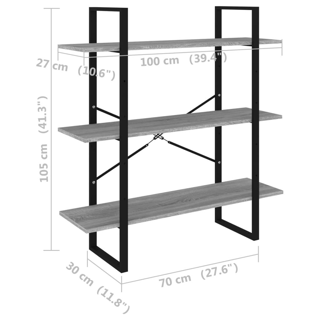 vidaXL Bibliotecă, gri sonoma, 100x30x105 cm, lemn prelucrat vidaXL Bibliotecă, gri sonoma, 100x30x105 cm, lemn prelucrat