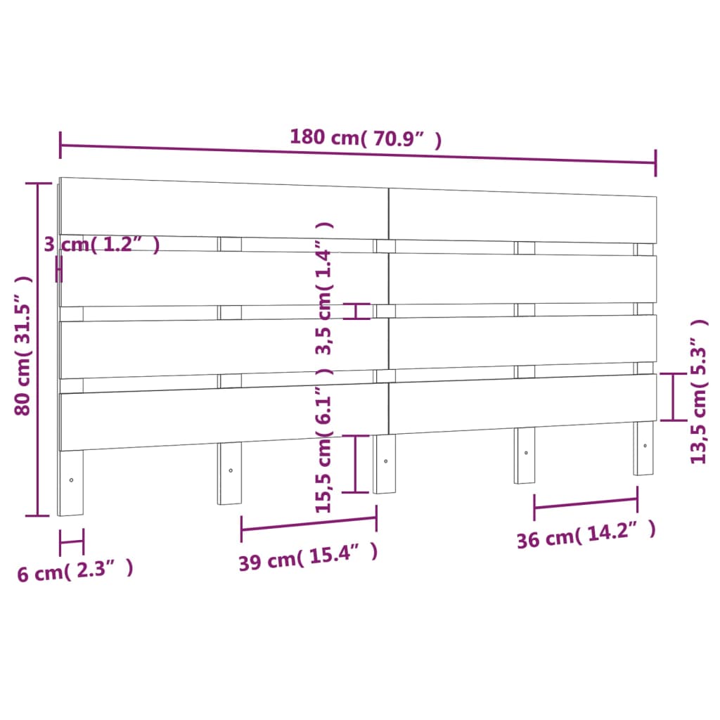 vidaXL Tăblie de pat, alb, 180x3x80 cm, lemn masiv de pin