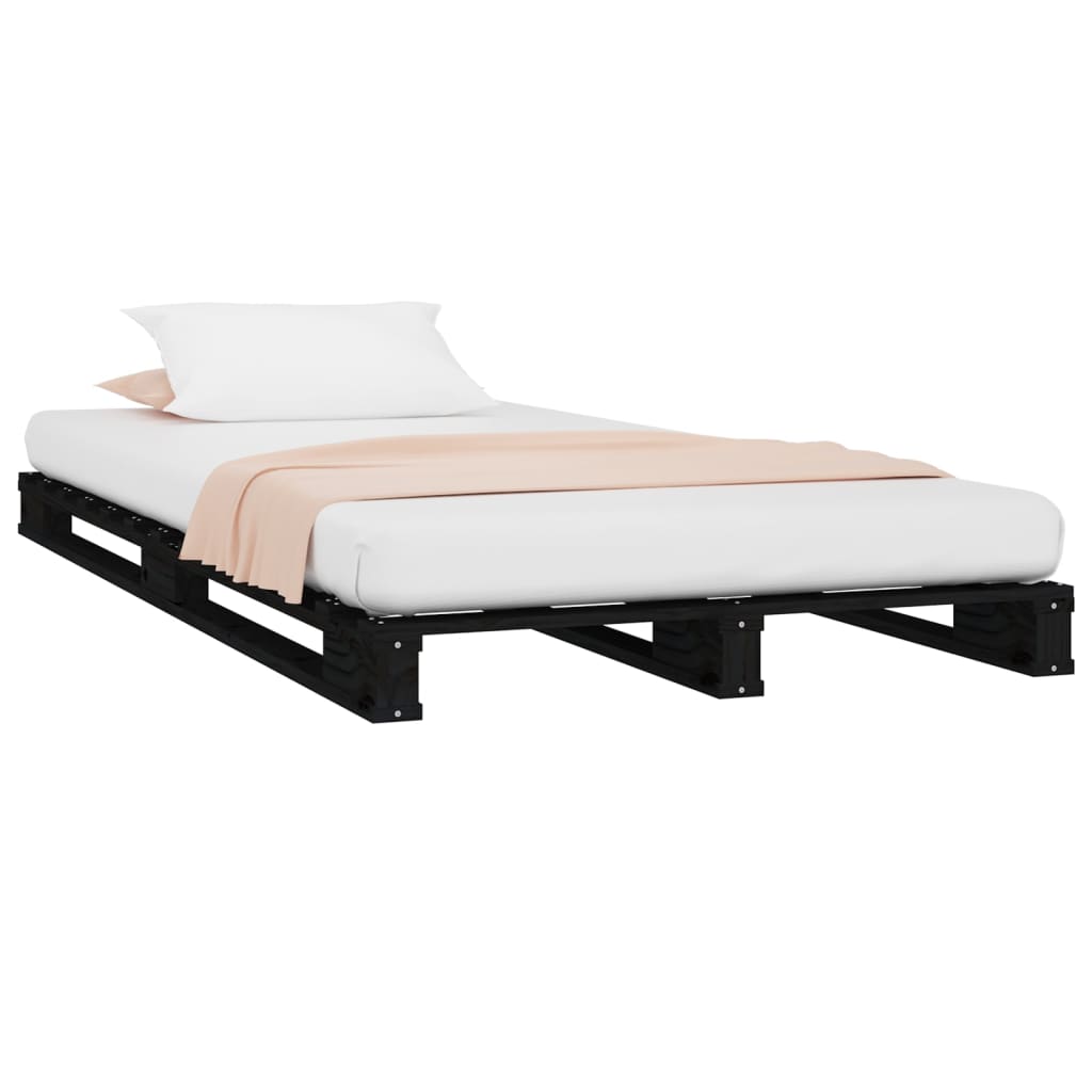 vidaXL Pat din paleți Single Small negru 75x190 cm lemn masiv pin vidaXL Pat din paleți Single Small negru 75x190 cm lemn masiv pin