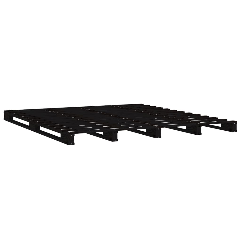 vidaXL Pat din paleți Double, negru, 135x190 cm, lemn masiv pin vidaXL Pat din paleți Double, negru, 135x190 cm, lemn masiv pin