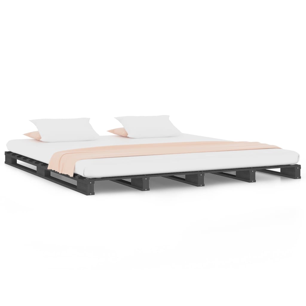 vidaXL Pat din paleți, gri, 140x190 cm, lemn masiv de pin vidaXL Pat din paleți, gri, 140x190 cm, lemn masiv de pin