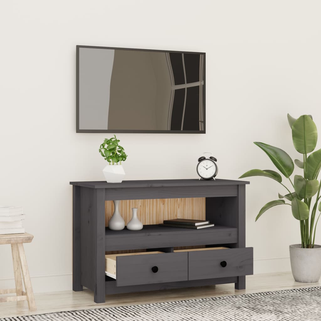 vidaXL Comodă TV, gri, 79x35x52 cm, lemn masiv de pin vidaXL Comodă TV, gri, 79x35x52 cm, lemn masiv de pin