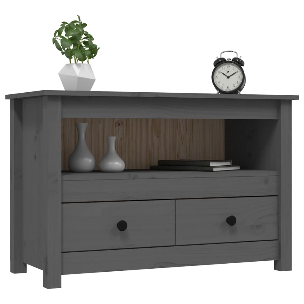 vidaXL Comodă TV, gri, 79x35x52 cm, lemn masiv de pin vidaXL Comodă TV, gri, 79x35x52 cm, lemn masiv de pin