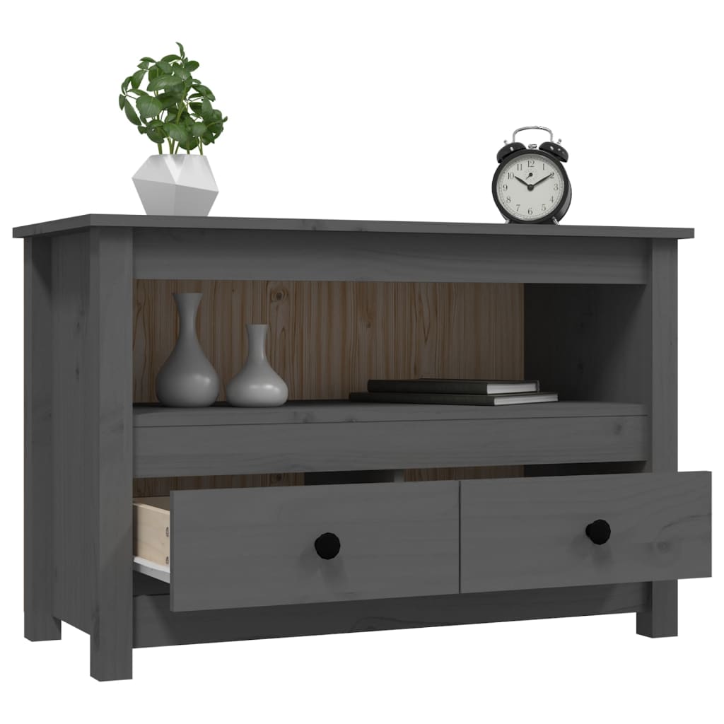 vidaXL Comodă TV, gri, 79x35x52 cm, lemn masiv de pin vidaXL Comodă TV, gri, 79x35x52 cm, lemn masiv de pin