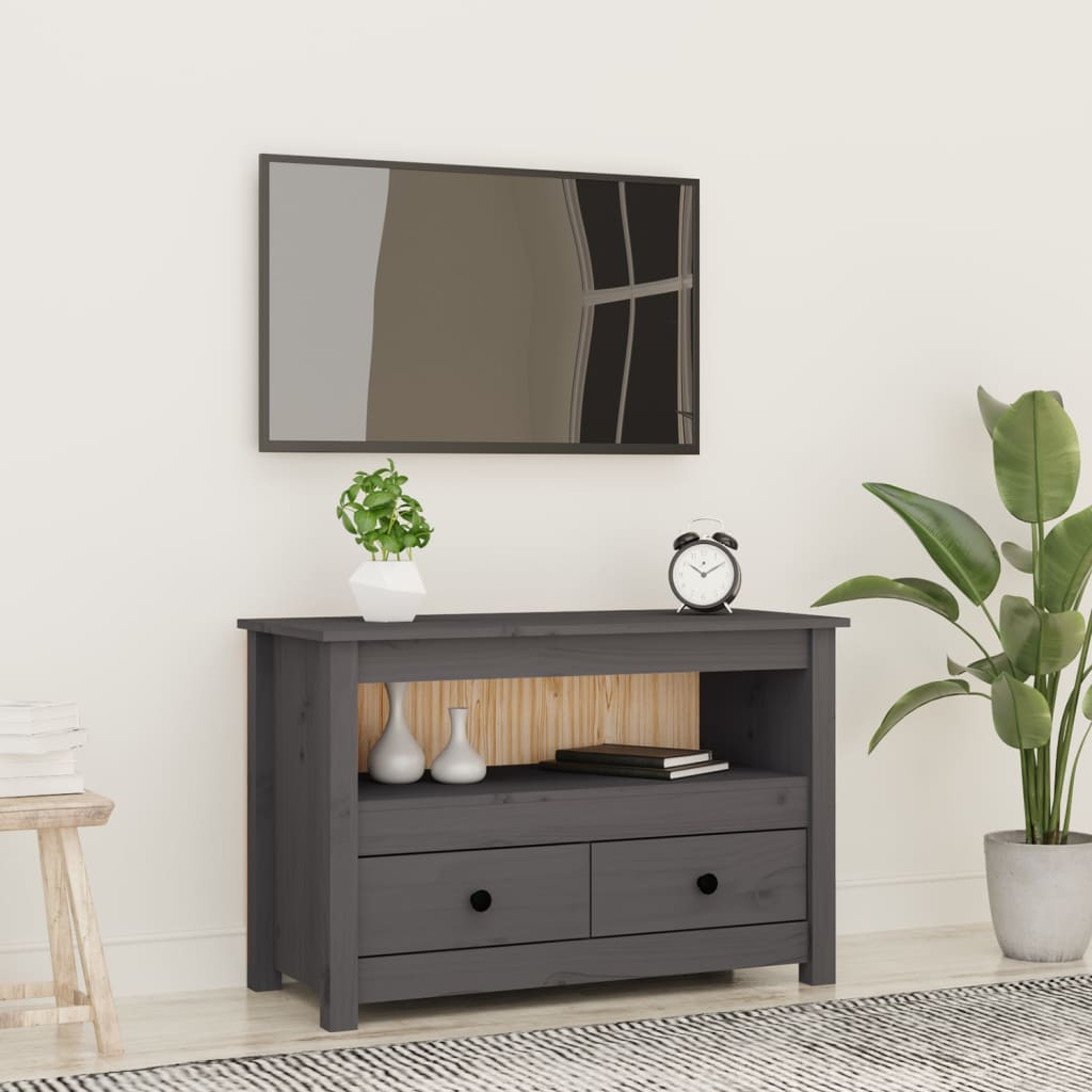 vidaXL Comodă TV, gri, 79x35x52 cm, lemn masiv de pin vidaXL Comodă TV, gri, 79x35x52 cm, lemn masiv de pin