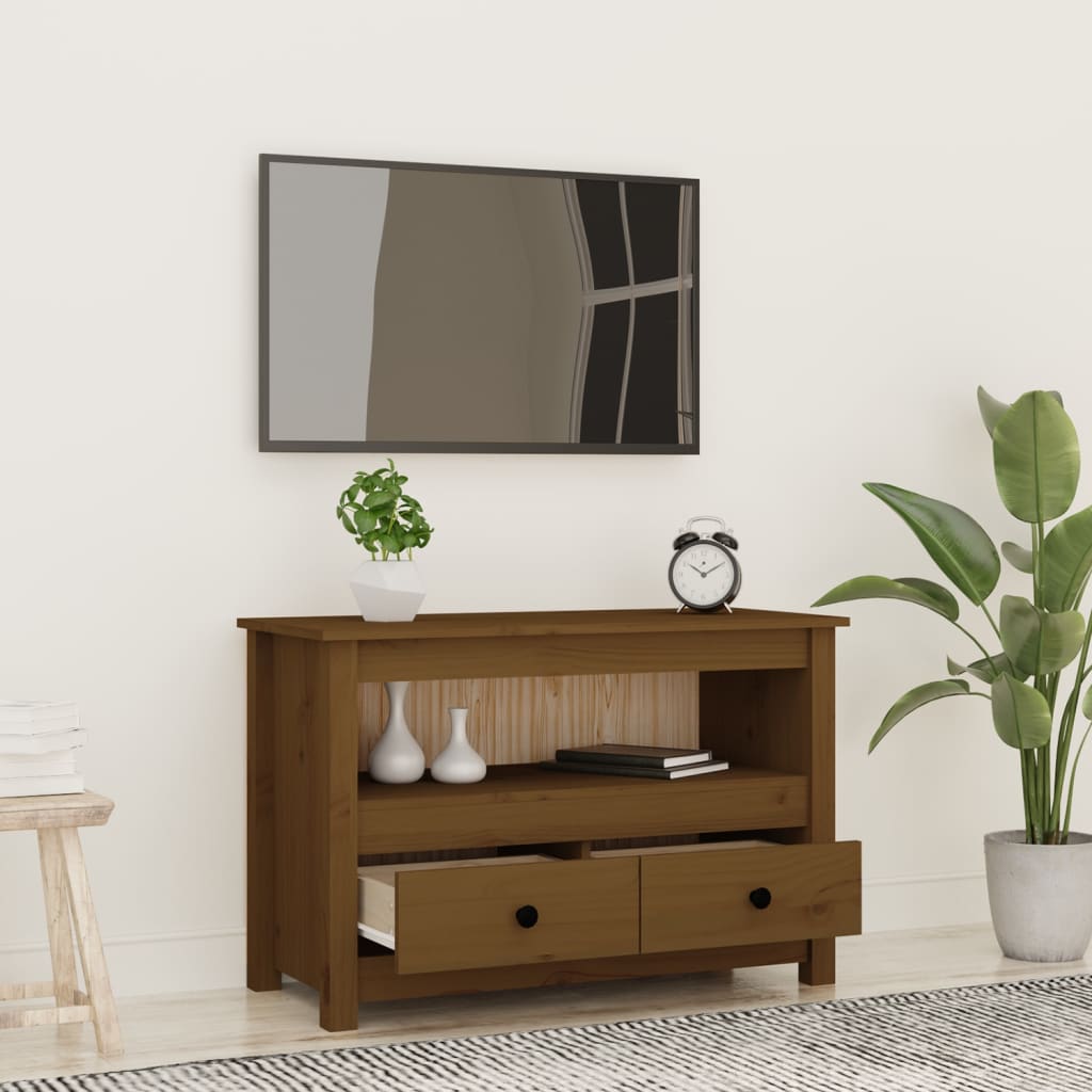 vidaXL Comodă TV, maro miere, 79x35x52 cm, lemn masiv de pin vidaXL Comodă TV, maro miere, 79x35x52 cm, lemn masiv de pin