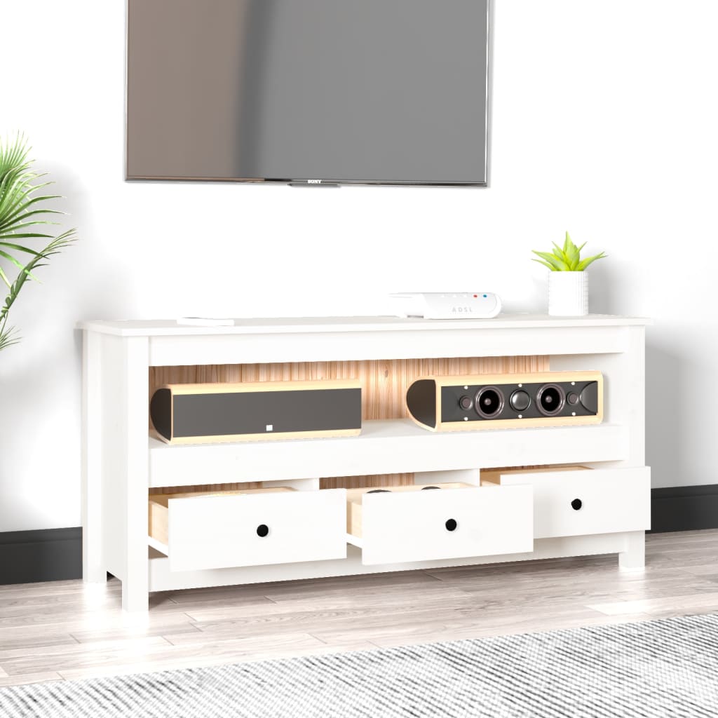 vidaXL Comodă TV, alb, 114x35x52 cm, lemn masiv de pin vidaXL Comodă TV, alb, 114x35x52 cm, lemn masiv de pin