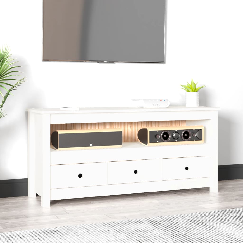 vidaXL Comodă TV, alb, 114x35x52 cm, lemn masiv de pin vidaXL Comodă TV, alb, 114x35x52 cm, lemn masiv de pin