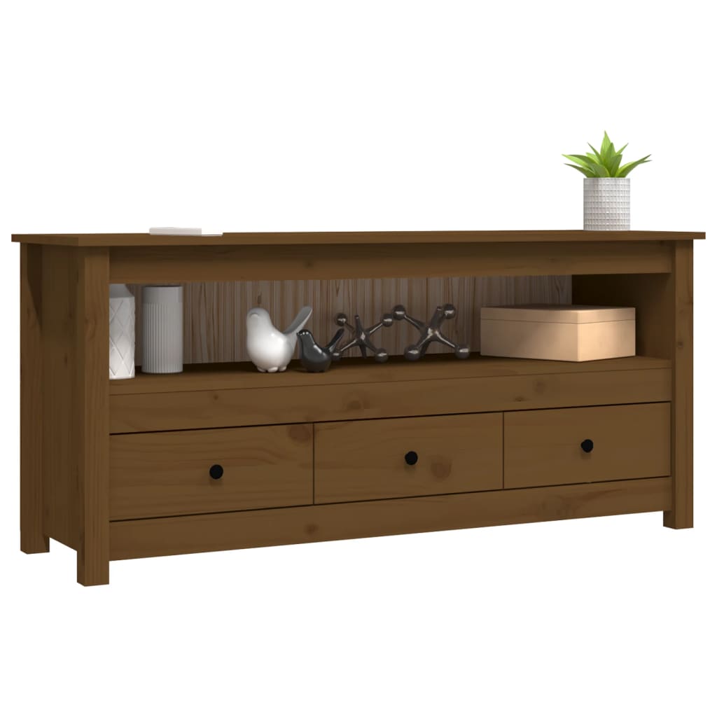 vidaXL Comodă TV, maro miere, 114x35x52 cm, lemn masiv de pin vidaXL Comodă TV, maro miere, 114x35x52 cm, lemn masiv de pin