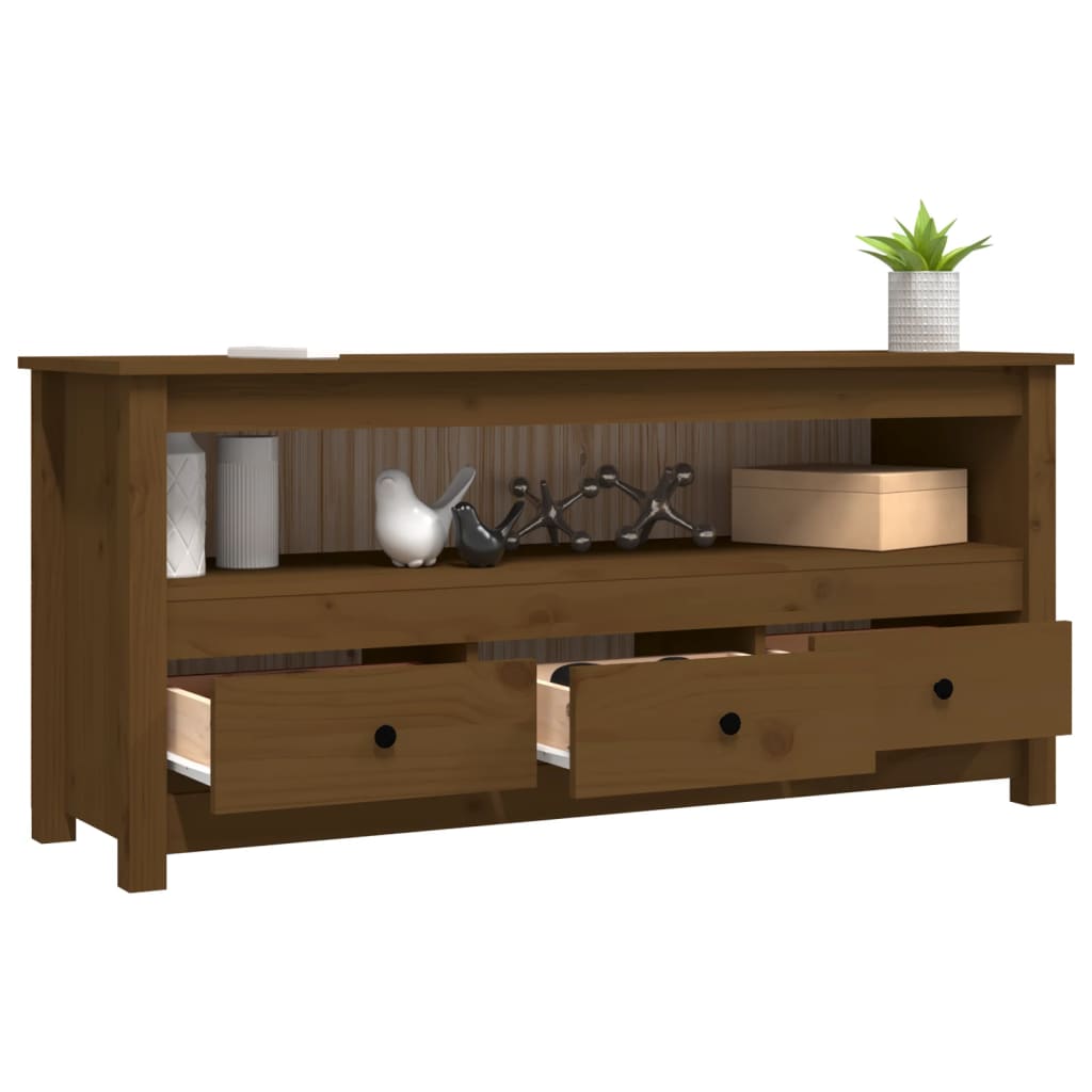 vidaXL Comodă TV, maro miere, 114x35x52 cm, lemn masiv de pin vidaXL Comodă TV, maro miere, 114x35x52 cm, lemn masiv de pin