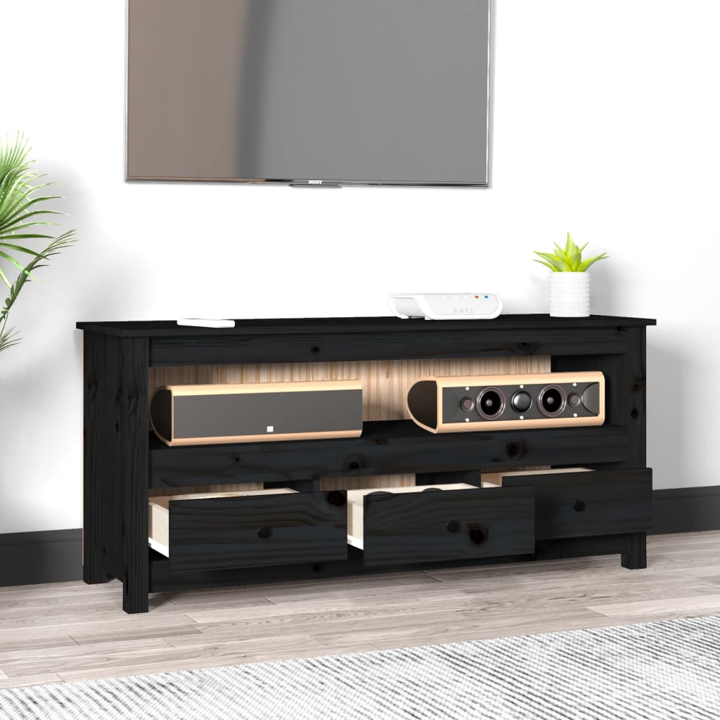 vidaXL Comodă TV, negru, 114x35x52 cm, lemn masiv de pin