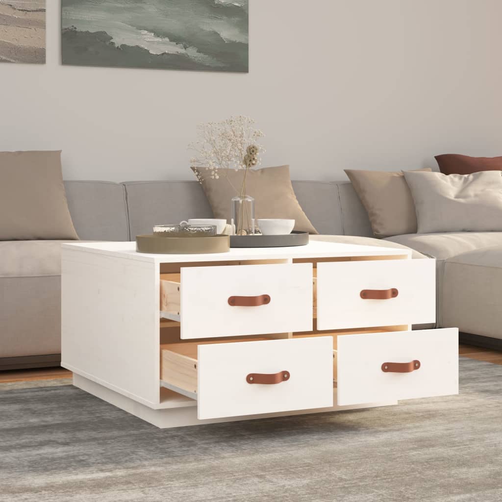 vidaXL Măsuță de cafea, alb, 80x80x45 cm, lemn masiv de pin