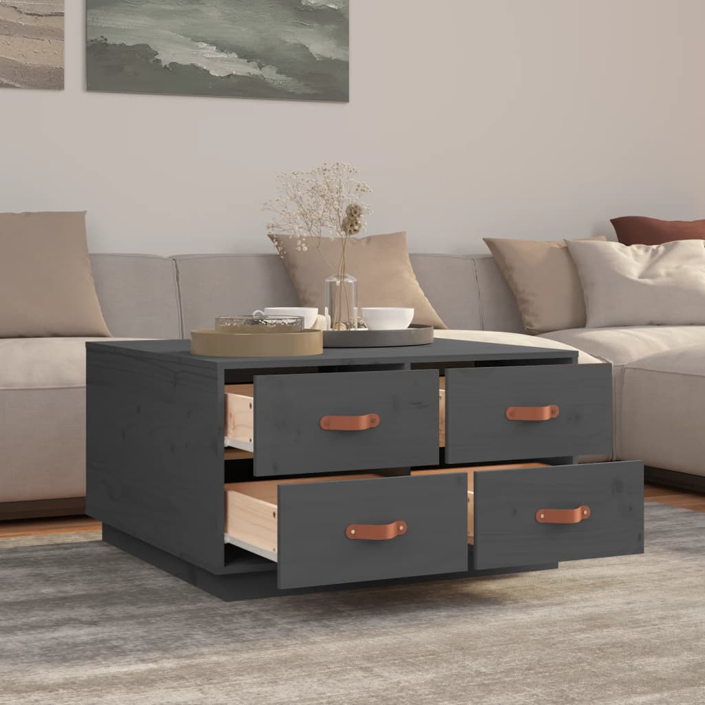 vidaXL Măsuță de cafea, gri, 80x80x45 cm, lemn masiv de pin vidaXL Măsuță de cafea, gri, 80x80x45 cm, lemn masiv de pin