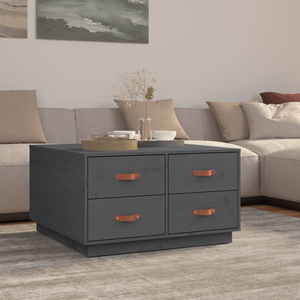 vidaXL Măsuță de cafea, gri, 80x80x45 cm, lemn masiv de pin vidaXL Măsuță de cafea, gri, 80x80x45 cm, lemn masiv de pin