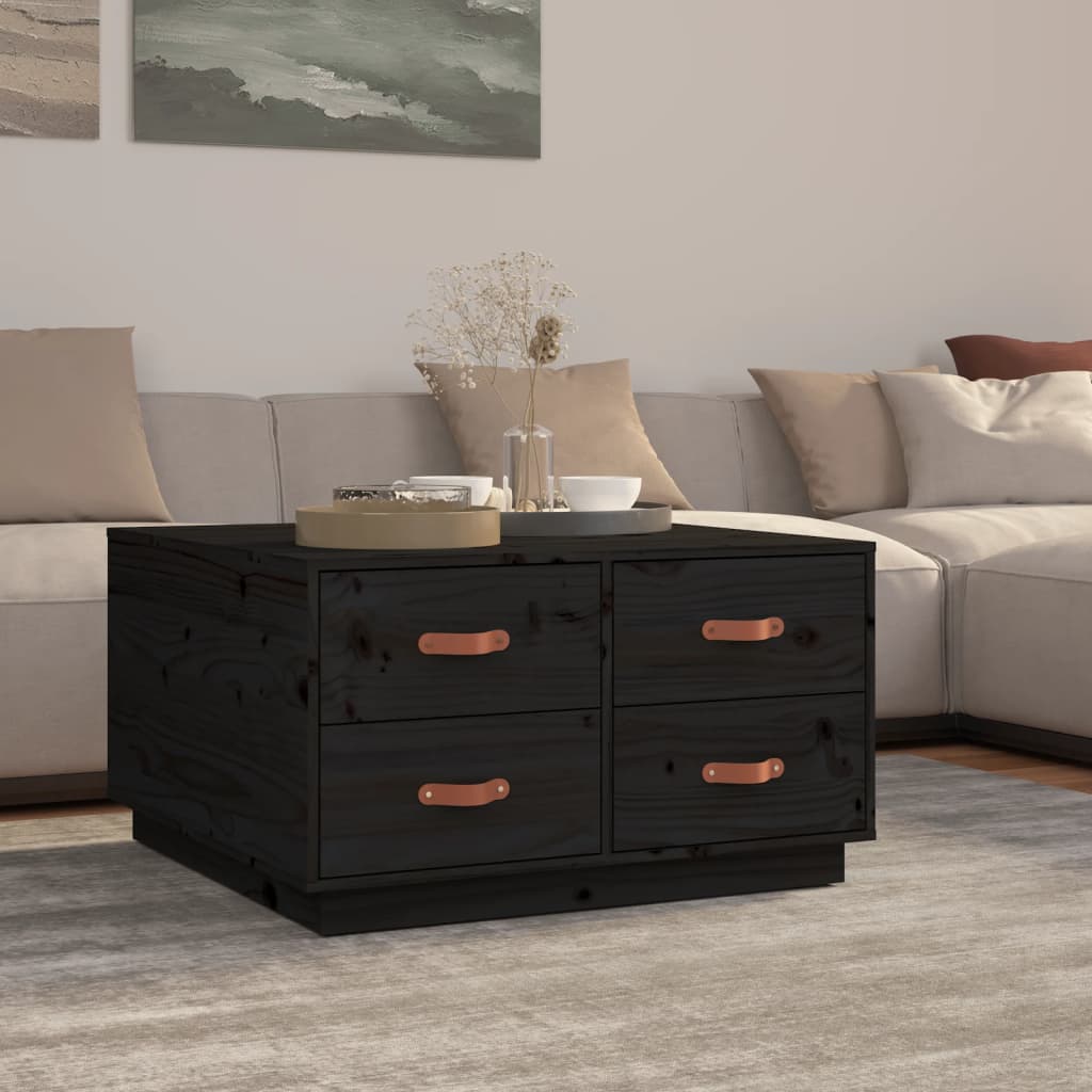 vidaXL Măsuță de cafea, negru, 80x80x45 cm, lemn masiv de pin vidaXL Măsuță de cafea, negru, 80x80x45 cm, lemn masiv de pin