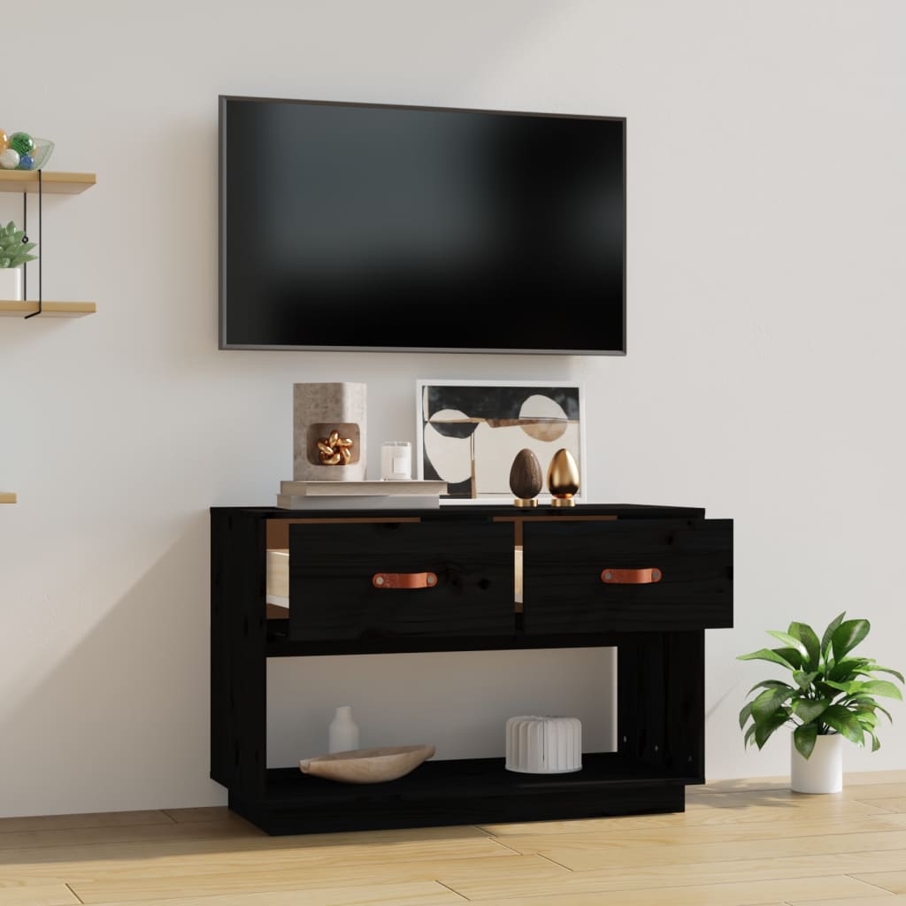 vidaXL Comodă TV, negru, 90x40x60 cm, lemn masiv de pin vidaXL Comodă TV, negru, 90x40x60 cm, lemn masiv de pin