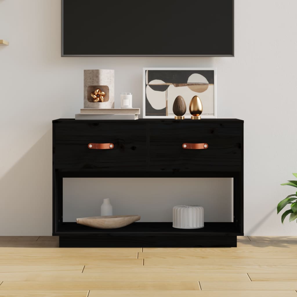 vidaXL Comodă TV, negru, 90x40x60 cm, lemn masiv de pin vidaXL Comodă TV, negru, 90x40x60 cm, lemn masiv de pin