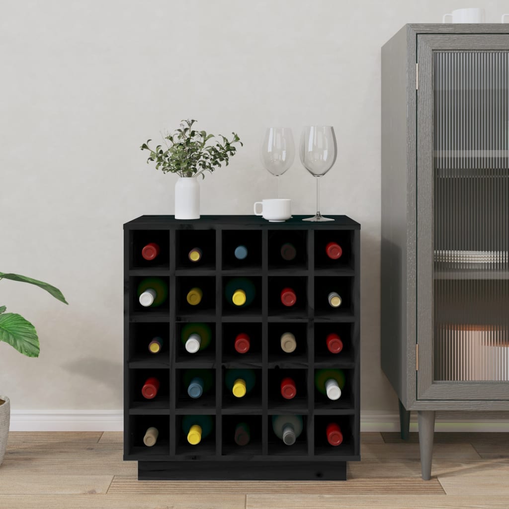 vidaXL Dulap de vinuri, negru, 55,5x34x61 cm, lemn masiv de pin vidaXL Dulap de vinuri, negru, 55,5x34x61 cm, lemn masiv de pin