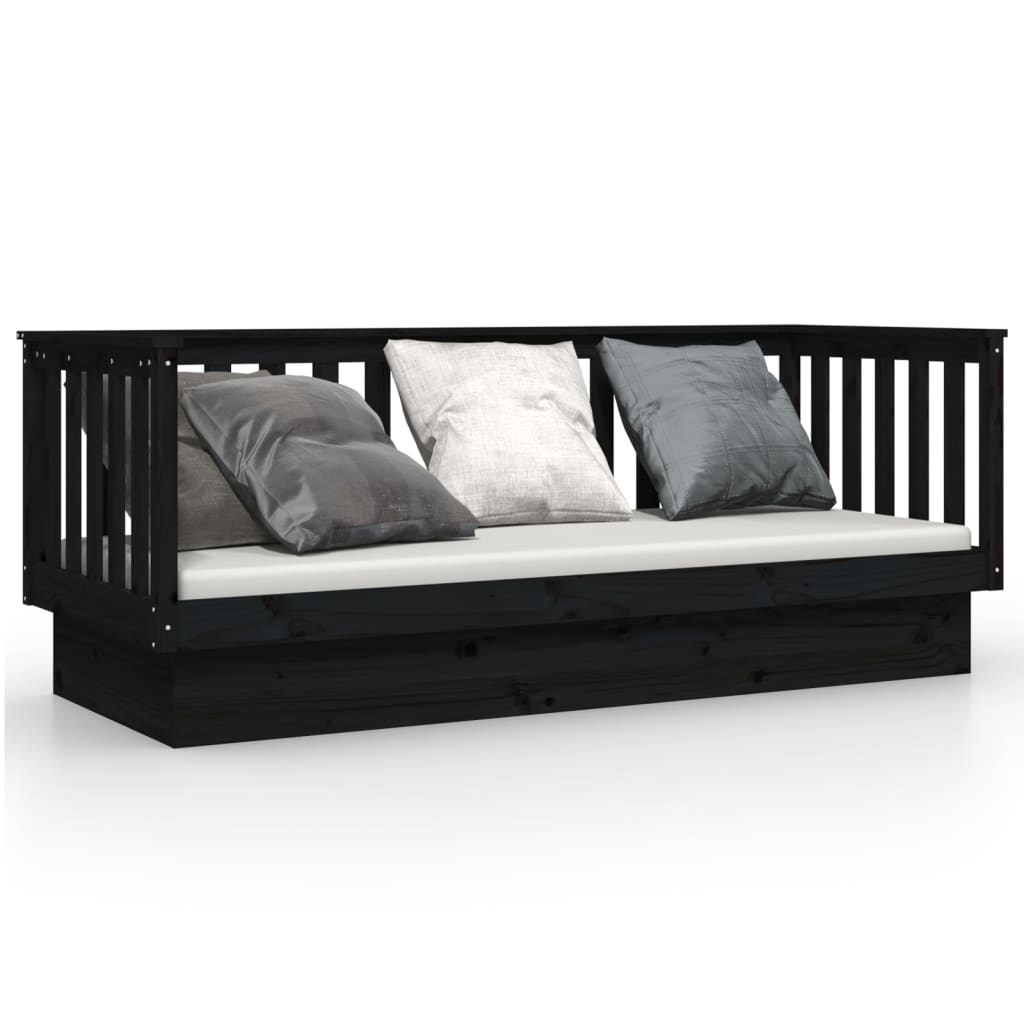 vidaXL Pat de zi, negru, 75x190 cm, lemn masiv de pin