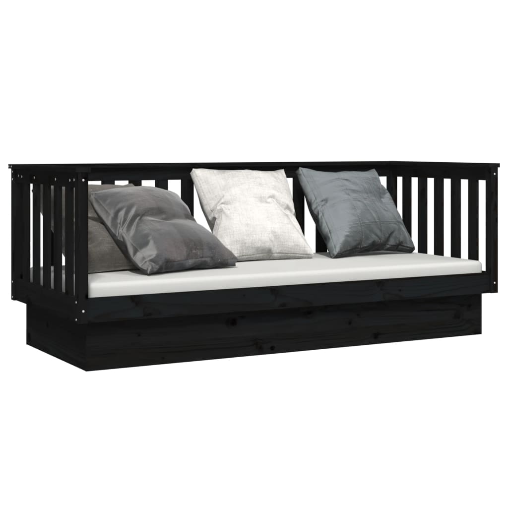 vidaXL Pat de zi, negru, 75x190 cm, lemn masiv de pin