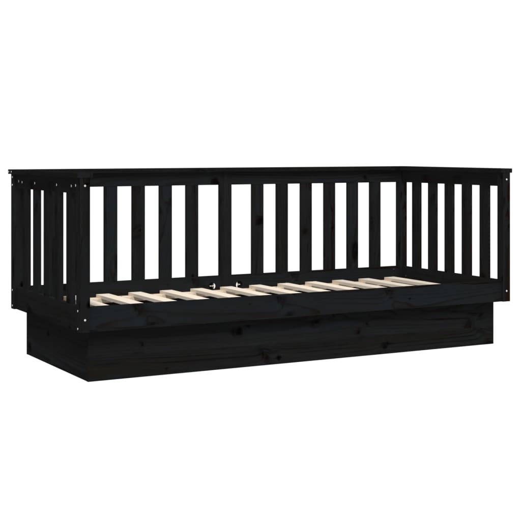 vidaXL Pat de zi, negru, 75x190 cm, lemn masiv de pin