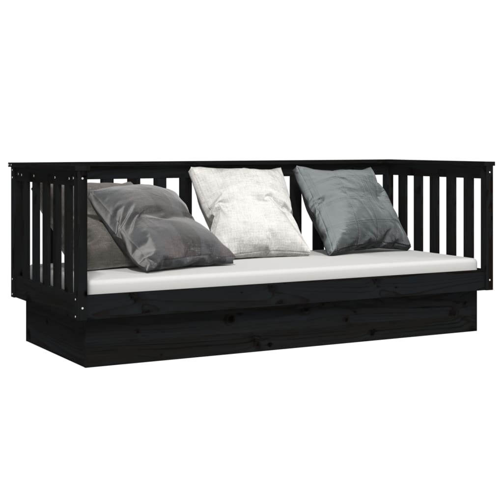 vidaXL Pat de zi, negru, 90x190 cm, lemn masiv de pin vidaXL Pat de zi, negru, 90x190 cm, lemn masiv de pin