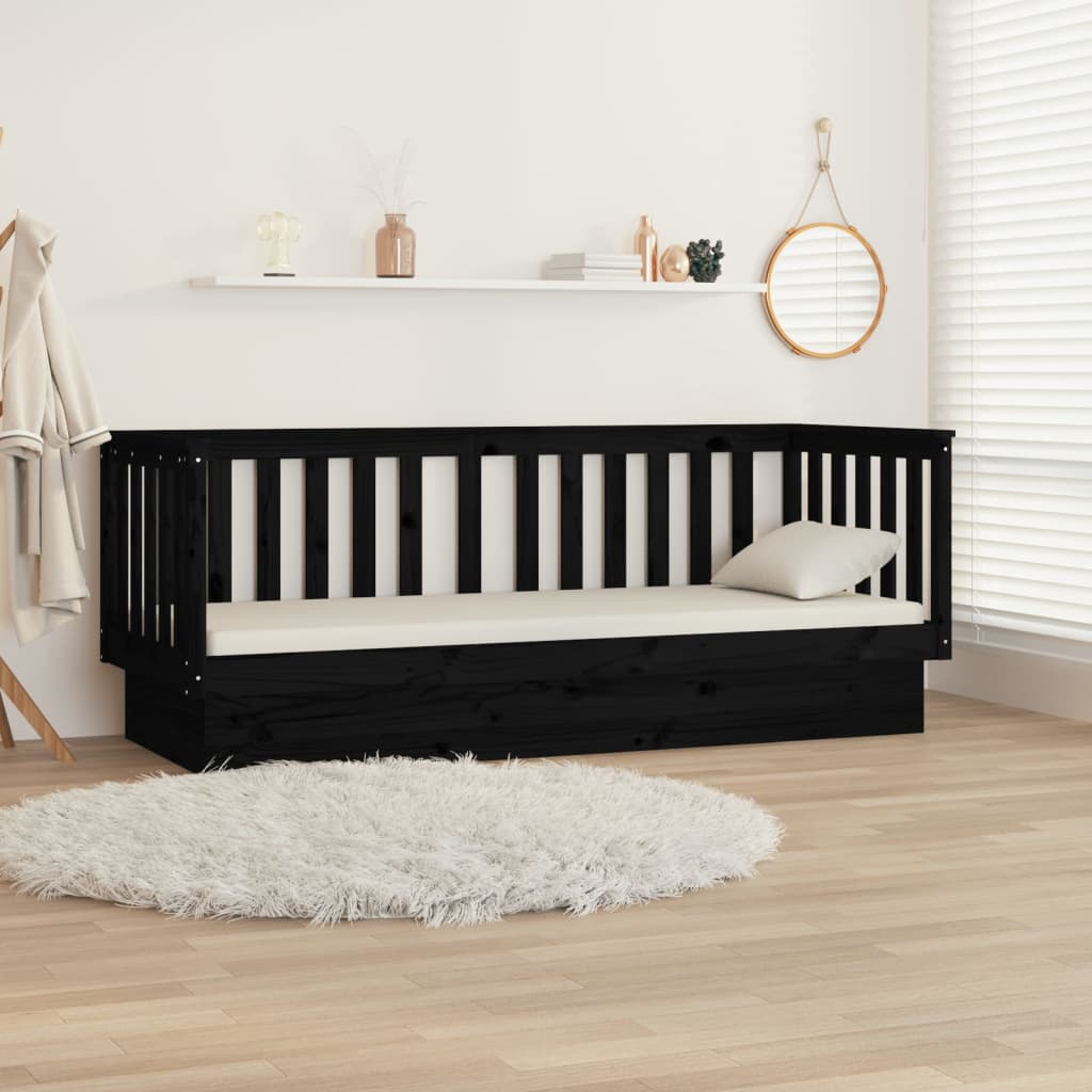 vidaXL Pat de zi, negru, 90x190 cm, lemn masiv de pin vidaXL Pat de zi, negru, 90x190 cm, lemn masiv de pin