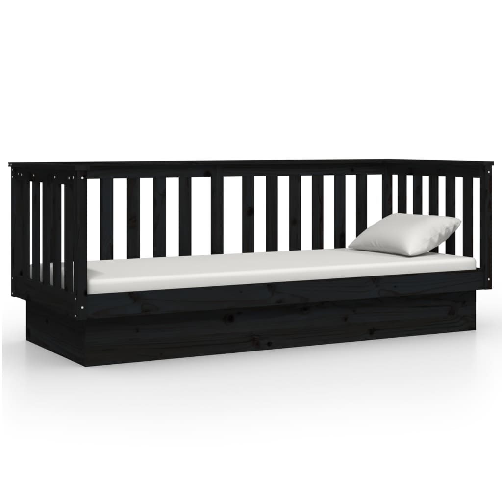 vidaXL Pat de zi, negru, 90x190 cm, lemn masiv de pin vidaXL Pat de zi, negru, 90x190 cm, lemn masiv de pin
