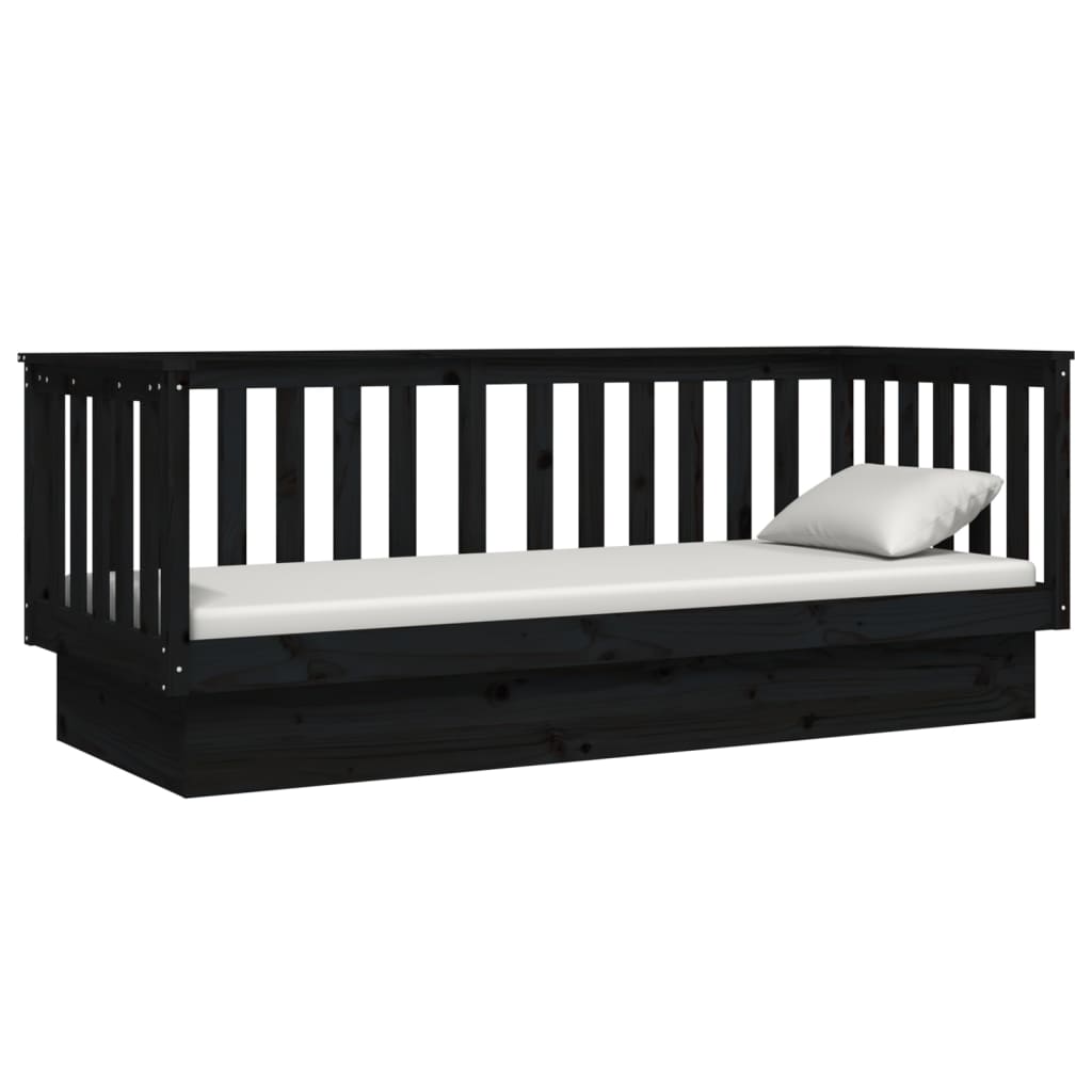 vidaXL Pat de zi, negru, 90x190 cm, lemn masiv de pin vidaXL Pat de zi, negru, 90x190 cm, lemn masiv de pin