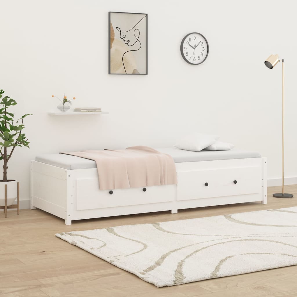 vidaXL Pat de zi fără saltea, alb, 90x200 cm, lemn masiv pin