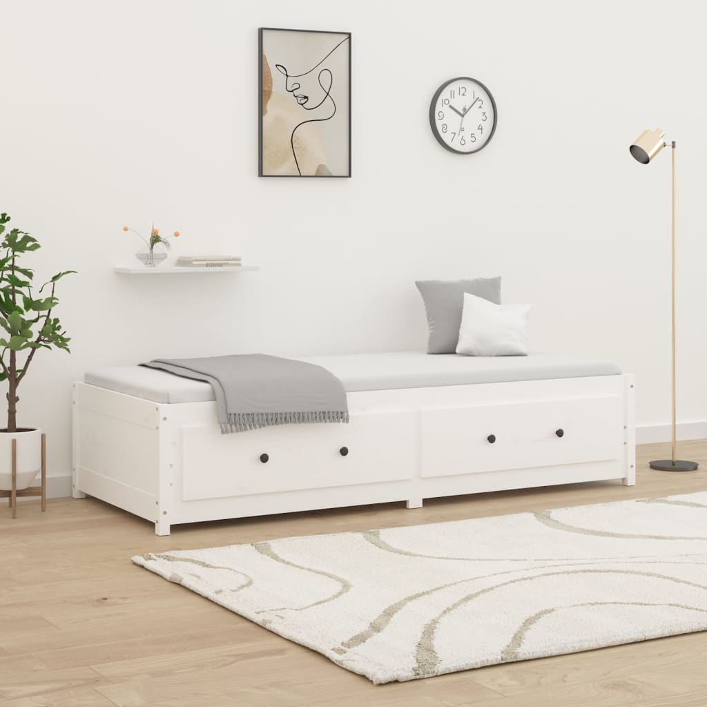 vidaXL Pat de zi fără saltea, alb, 90x200 cm, lemn masiv pin