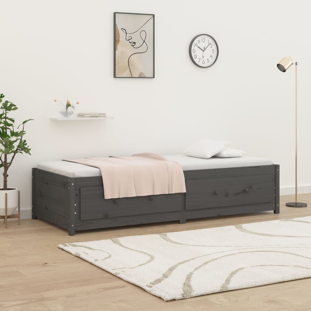 vidaXL Pat de zi, gri, 90x200 cm, lemn masiv de pin