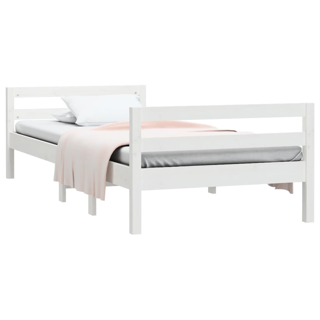 vidaXL Cadru de pat fără saltea, alb, 90x200 cm, lemn masiv pin