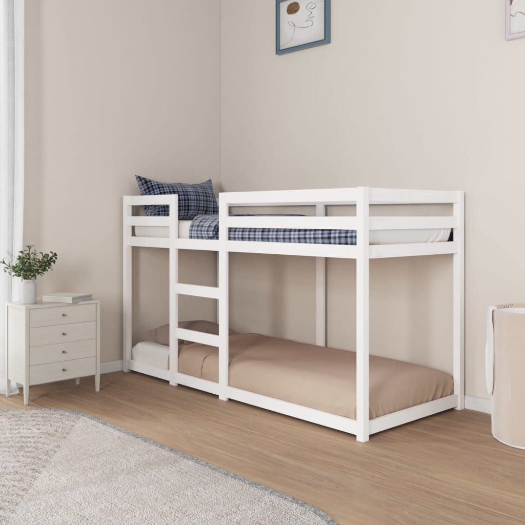 vidaXL Pat supraetajat, alb, 75x190 cm, lemn masiv de pin vidaXL Pat supraetajat, alb, 75x190 cm, lemn masiv de pin