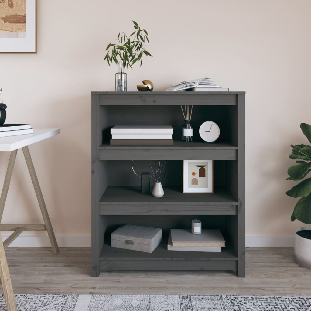 vidaXL Bibliotecă, gri, 80x35x97 cm, lemn masiv de pin vidaXL Bibliotecă, gri, 80x35x97 cm, lemn masiv de pin