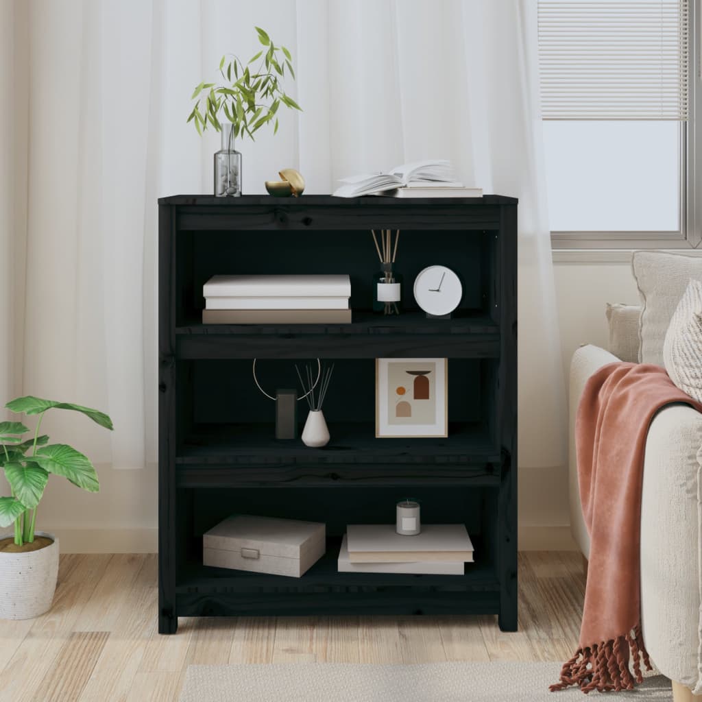 vidaXL Bibliotecă, negru, 80x35x97 cm, lemn masiv de pin vidaXL Bibliotecă, negru, 80x35x97 cm, lemn masiv de pin