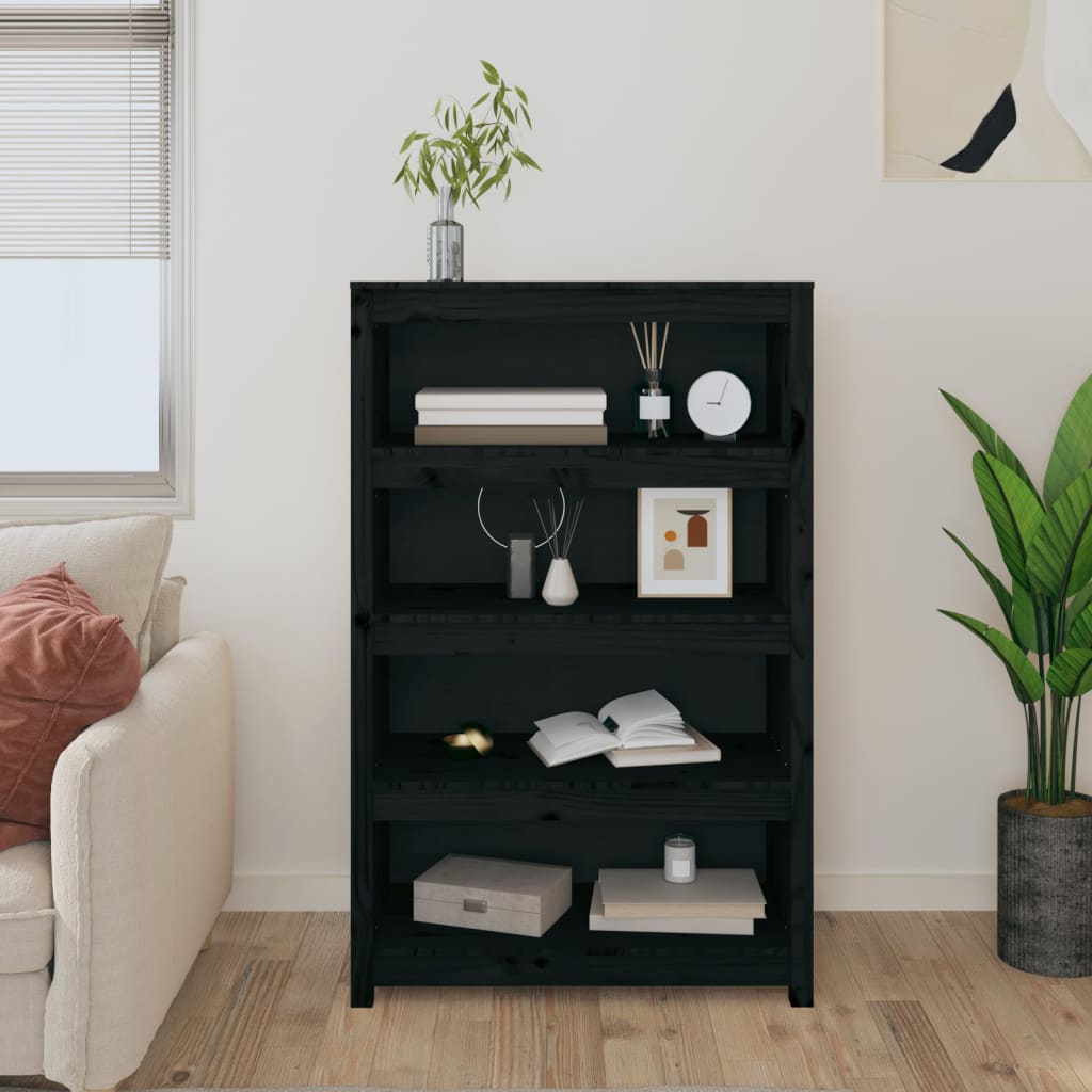 vidaXL Bibliotecă, negru, 80x35x126 cm, lemn masiv de pin vidaXL Bibliotecă, negru, 80x35x126 cm, lemn masiv de pin