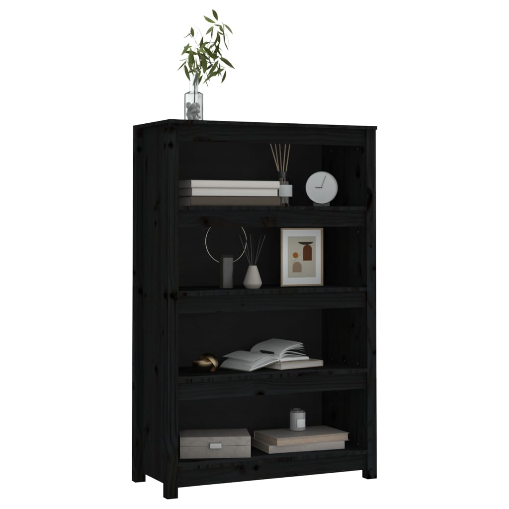 vidaXL Bibliotecă, negru, 80x35x126 cm, lemn masiv de pin vidaXL Bibliotecă, negru, 80x35x126 cm, lemn masiv de pin