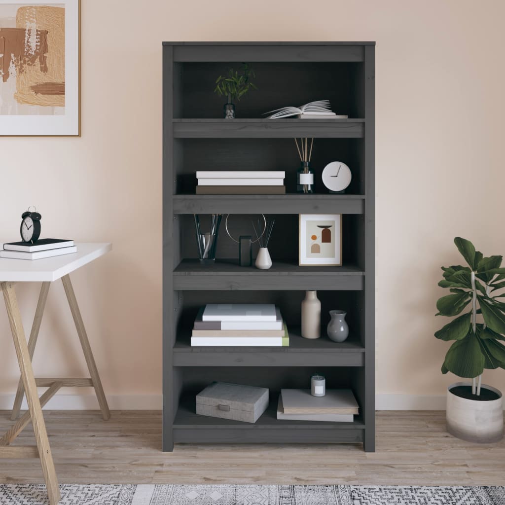 vidaXL Bibliotecă, gri, 80x35x154 cm, lemn masiv de pin vidaXL Bibliotecă, gri, 80x35x154 cm, lemn masiv de pin