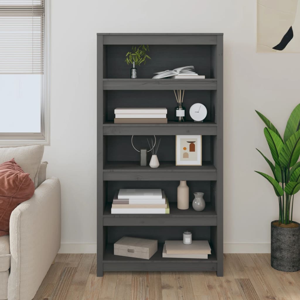 vidaXL Bibliotecă, gri, 80x35x154 cm, lemn masiv de pin vidaXL Bibliotecă, gri, 80x35x154 cm, lemn masiv de pin