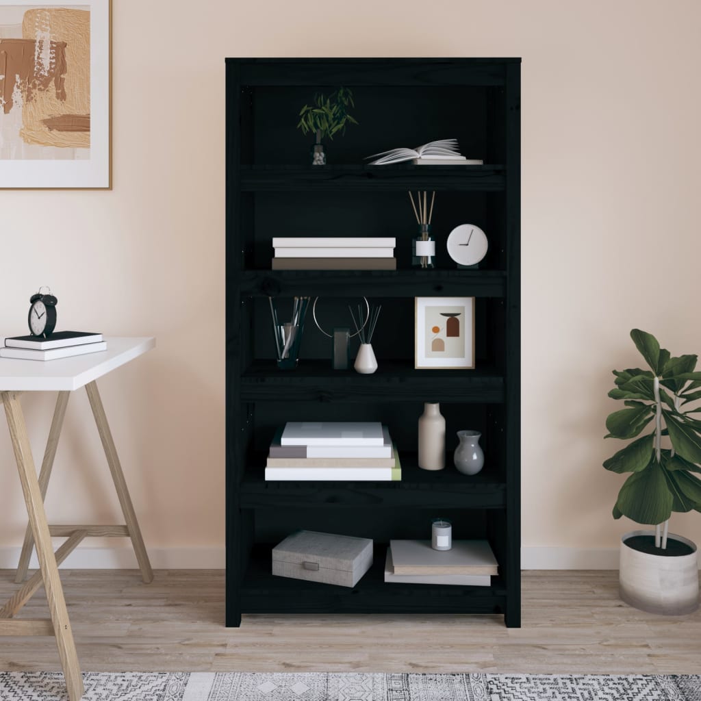 vidaXL Bibliotecă, negru, 80x35x154 cm, lemn masiv de pin vidaXL Bibliotecă, negru, 80x35x154 cm, lemn masiv de pin