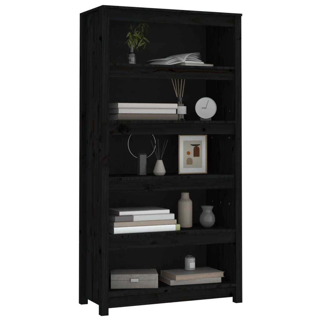vidaXL Bibliotecă, negru, 80x35x154 cm, lemn masiv de pin vidaXL Bibliotecă, negru, 80x35x154 cm, lemn masiv de pin
